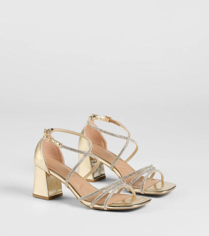 A-List Glam Rhinestone Strappy Block Heels