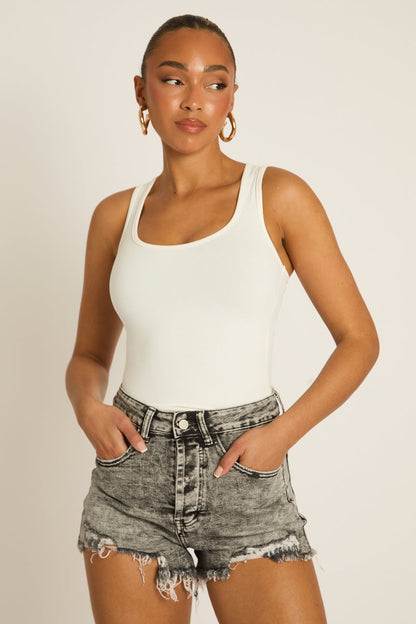 Acid Wash Grey Frayed Denim Shorts - Corey