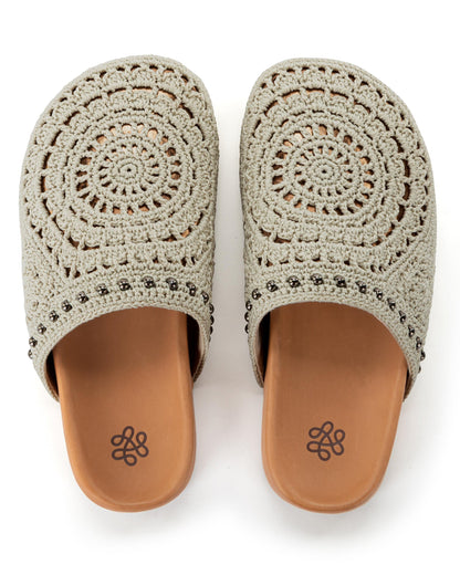 Bolinas Clog - Hand Crochet - Natural Grey Medallion