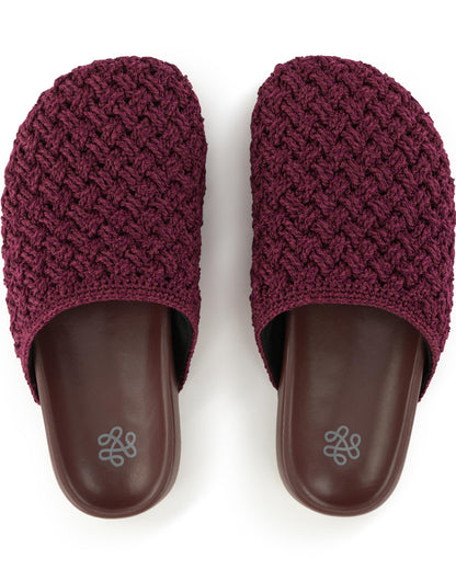 Bolinas Clog - Hand Crochet - Black Cherry Cozy Weave