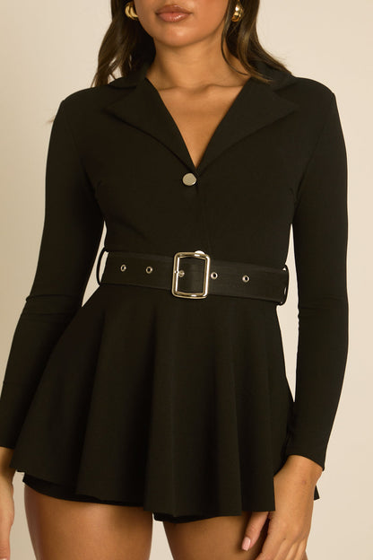 Black Belted Flippy Playsuit - Delara