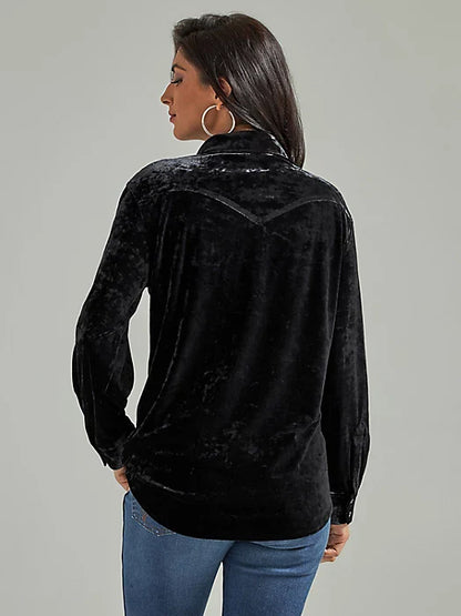 WRANGLER RETRO LONG SLEEVE BOYFRIEND FIT VELVET TOP