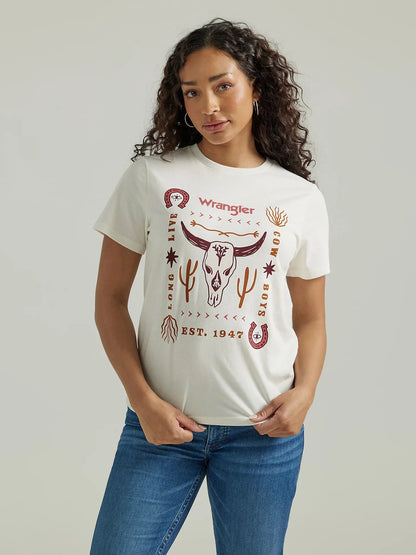 WRANGLER MARSHMALLOW WESTERN GRAPHIC REG FIT TEE