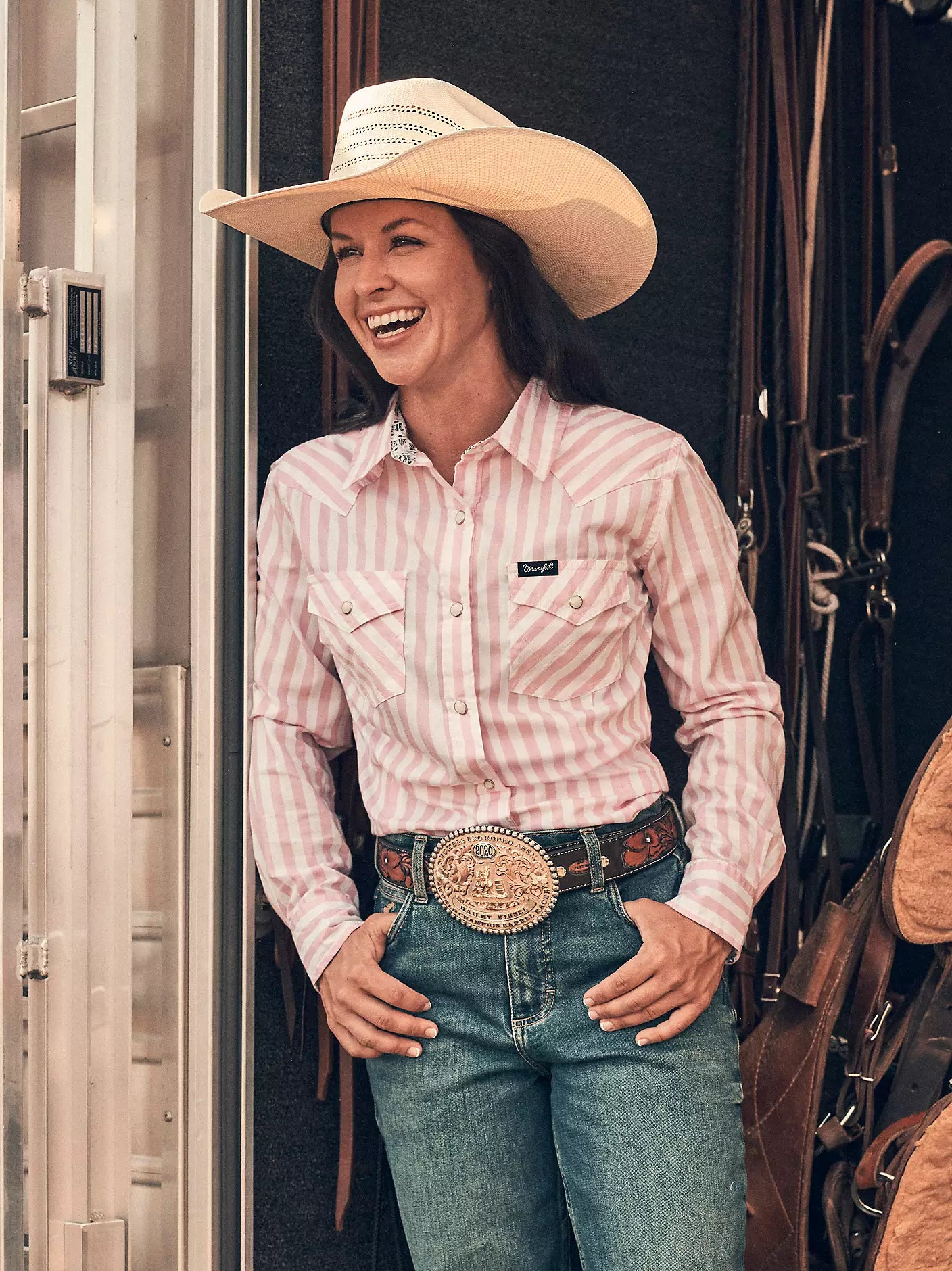 Women's Wrangler All Occasion Pink Stripes Western Snap Shirt