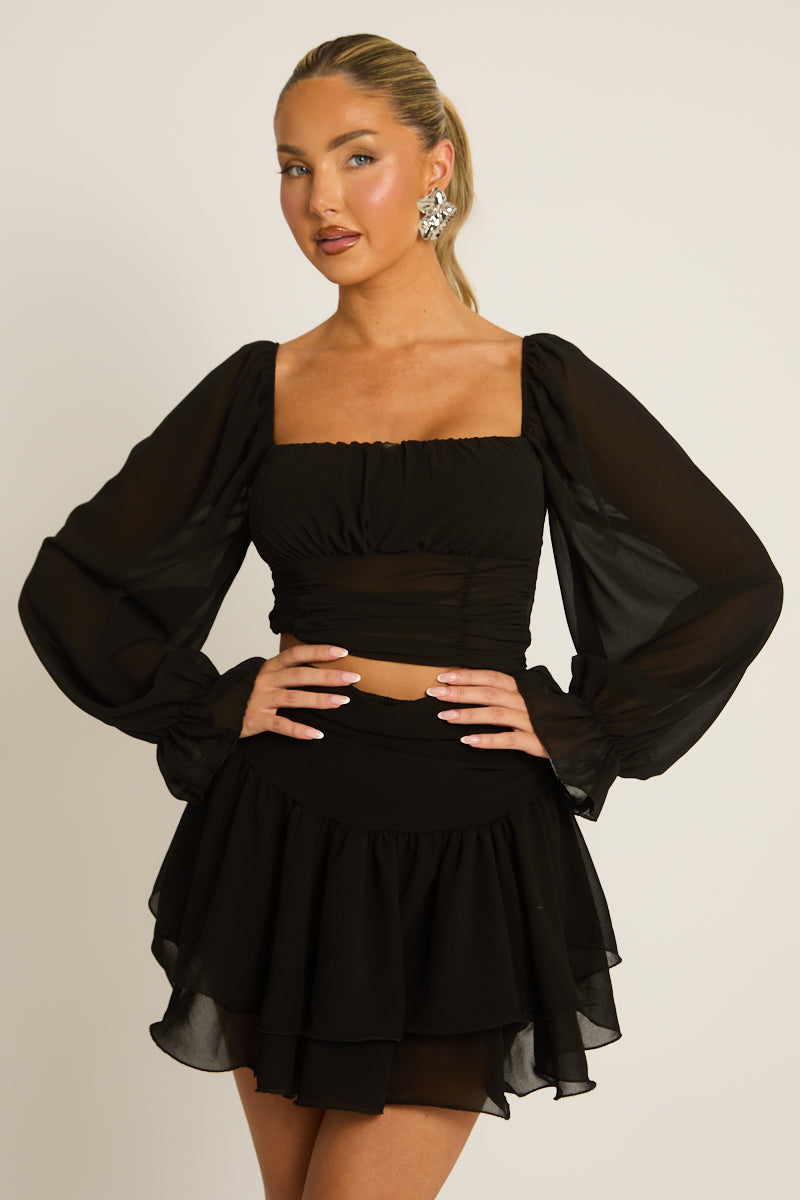 Black Chiffon Prairie Top - Livvie