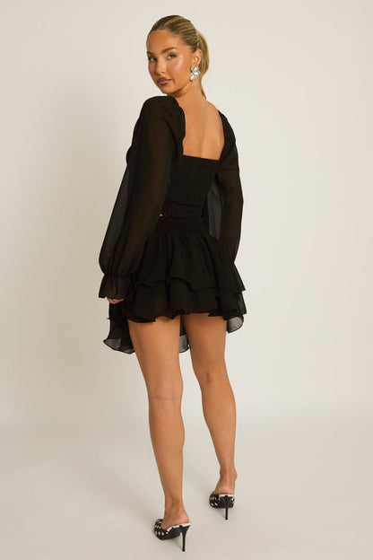 Black Chiffon Prairie Top - Livvie
