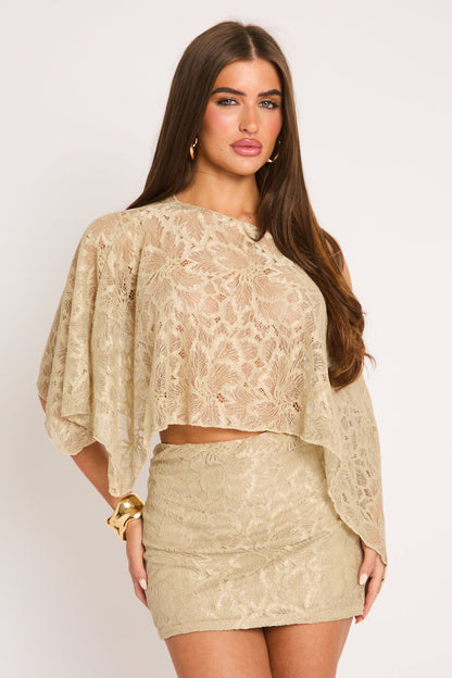 Beige Lace Co-ord Set - Avalo