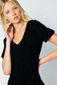 RUFFLE V-NECK SHORT SLEEVE SHIRT