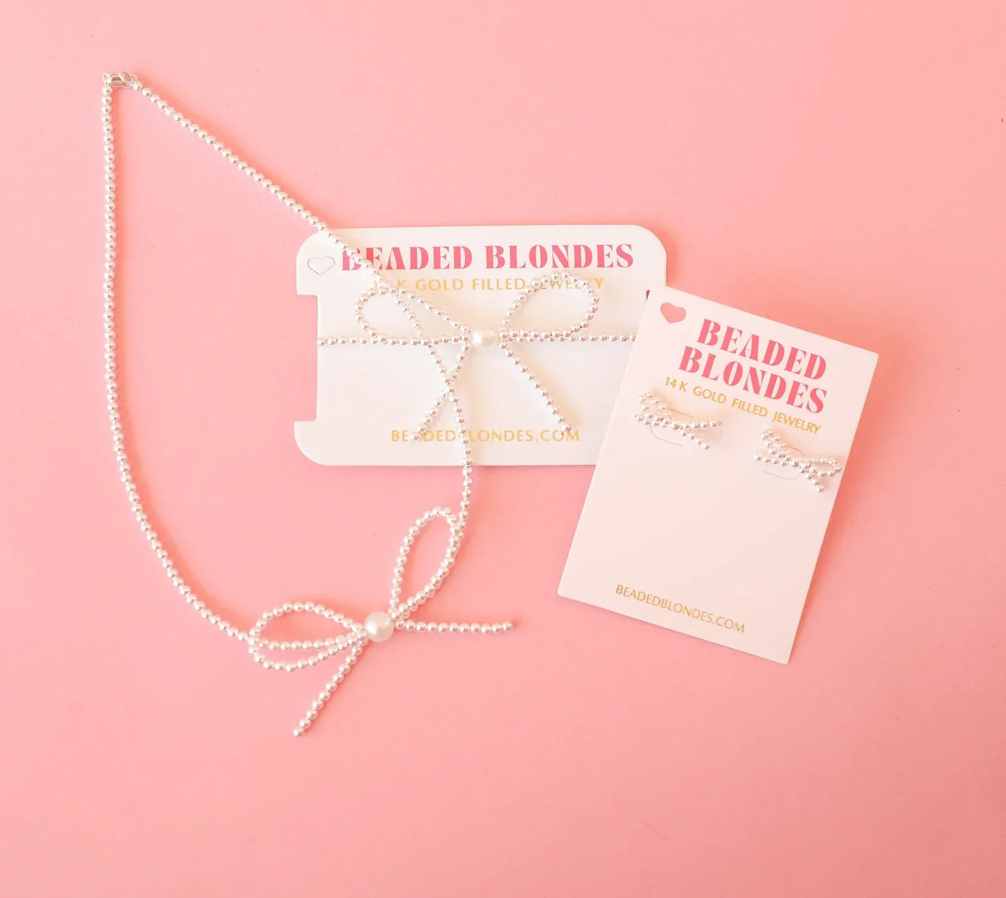 Silver Beaded Bow Necklace