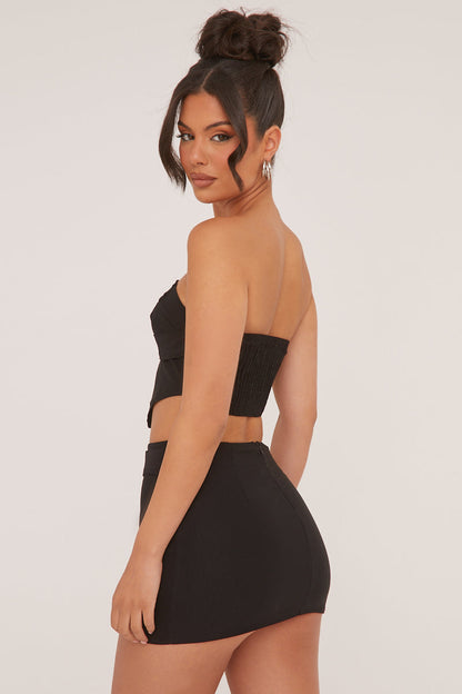 Black Bandeau Belt Detail Cropped Top & Mini Skirt Co-ord Set - Sharleen