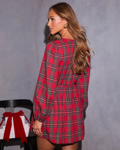 Alede Velvet Bow Plaid Mini Dress