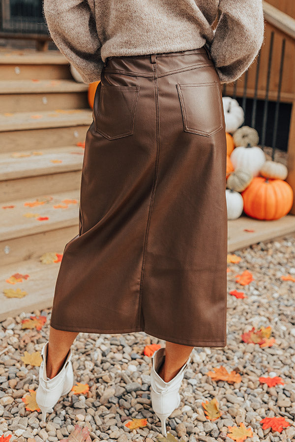 The Eras High Waist Faux Leather Skirt in Chestnut