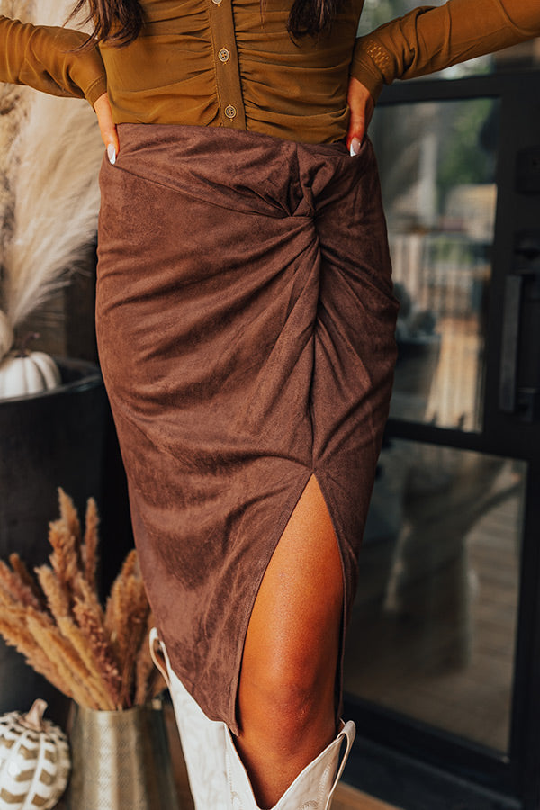 Autumn Harmony Faux Suede Skirt In Chestnut