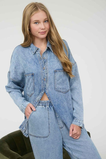 True Denim Button Top