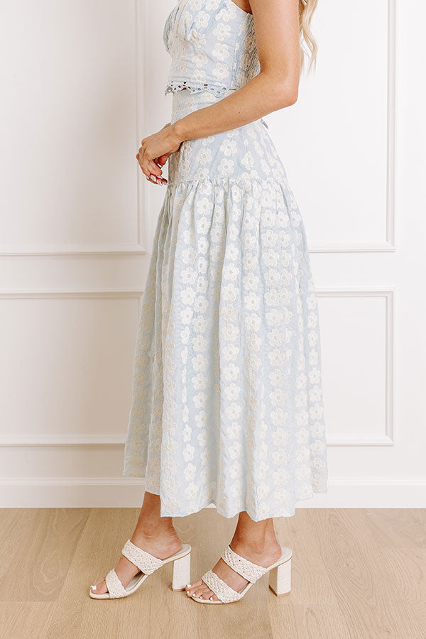Picking Flowers High Waist Embroidered Midi Skirt