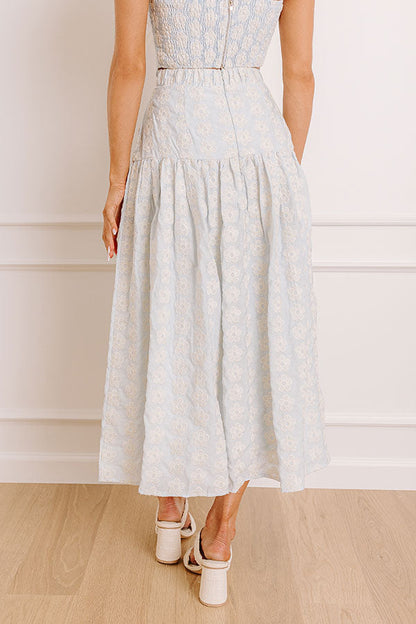 Picking Flowers High Waist Embroidered Midi Skirt