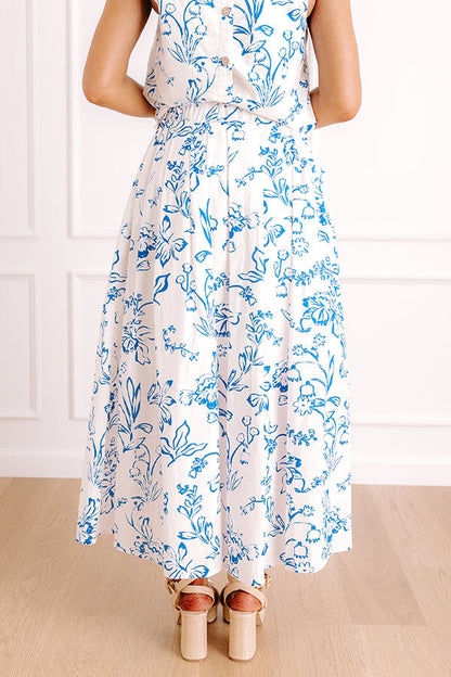 Chic and Serene High Waist Floral Maxi Skirt