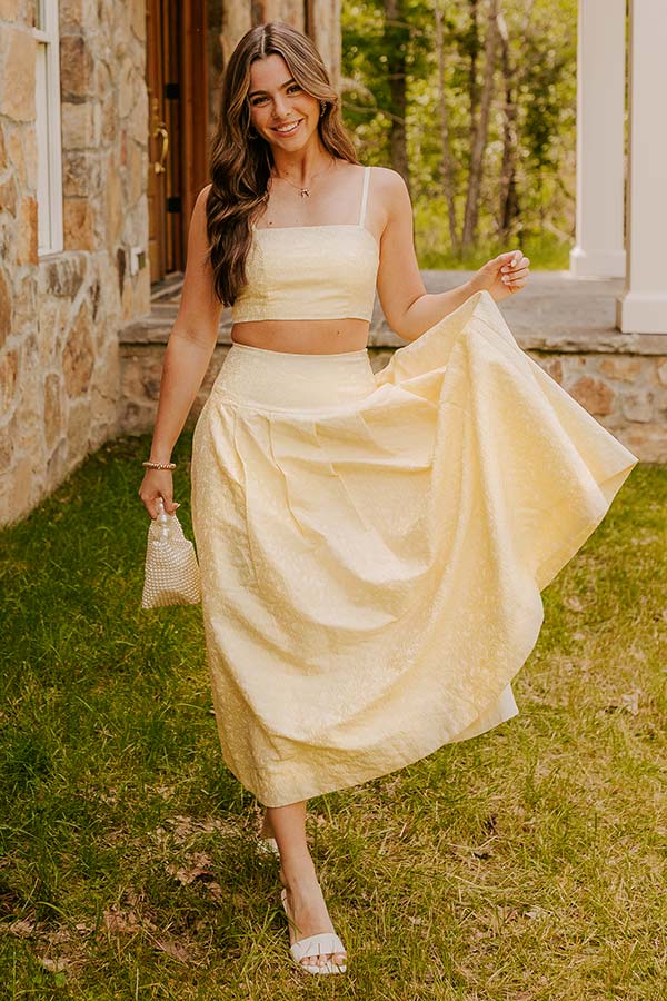 Conservatory Stroll High Waist Floral Jacquard Midi Skirt