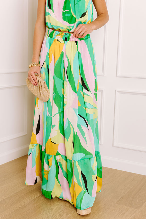 Shades Of Paradise High Waist Maxi Skirt in Green