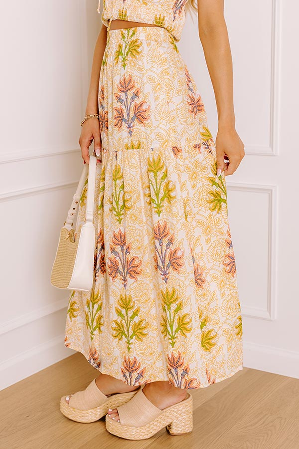 Sunshine And Sorbet High Waist Floral Midi Skirt