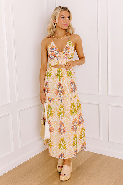 Sunshine And Sorbet High Waist Floral Midi Skirt