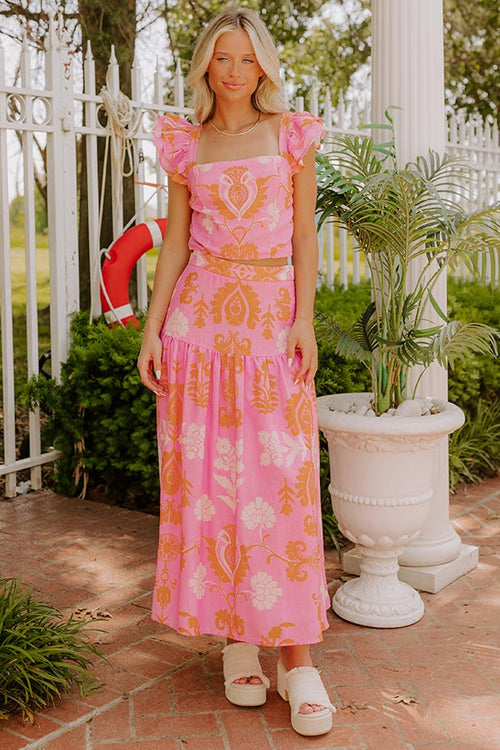 Margaritas Sipping High Waist Floral Maxi Skirt