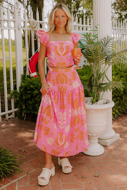 Margaritas Sipping High Waist Floral Maxi Skirt