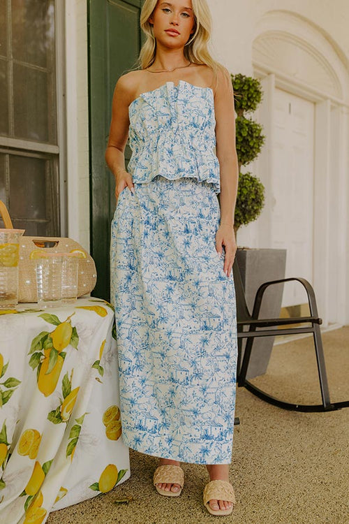 Villa Charm High Waist Maxi Skirt in Blue