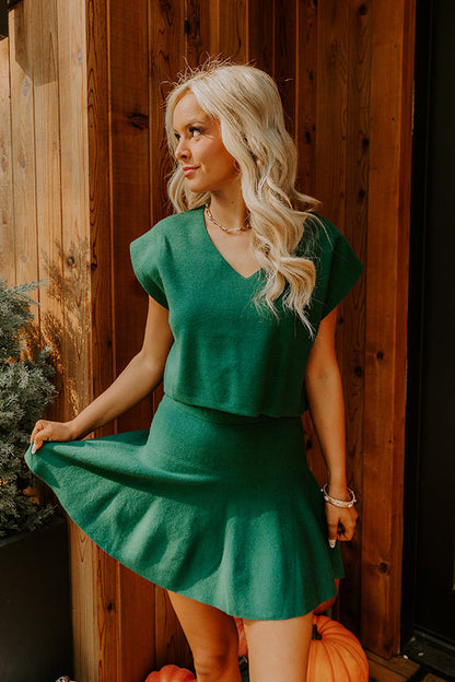 Chic A La Mode High Waist Knit Mini Skirt in Hunter Green