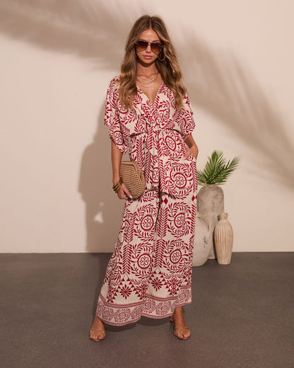Carlea Abstract Print Waist Tie Jumpsuit