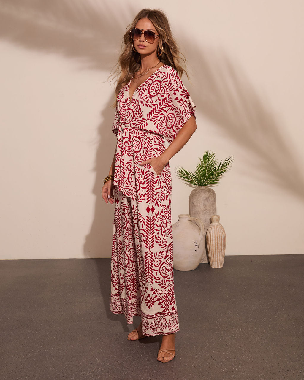 Carlea Abstract Print Waist Tie Jumpsuit