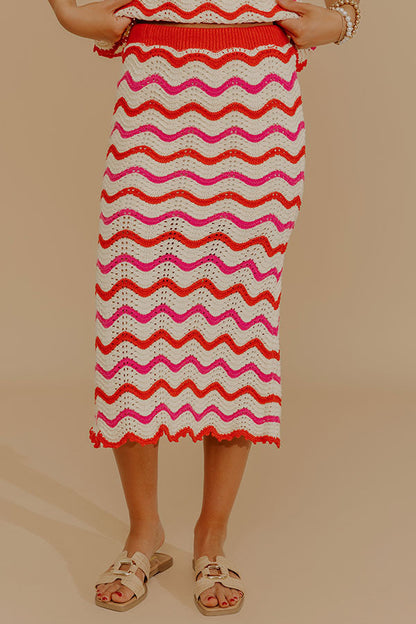 Getaway Chic High Waist Pointelle Knit Midi Skirt