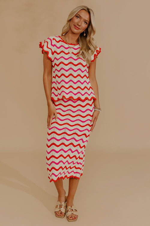 Getaway Chic High Waist Pointelle Knit Midi Skirt