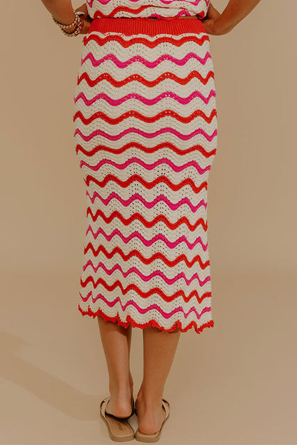 Getaway Chic High Waist Pointelle Knit Midi Skirt
