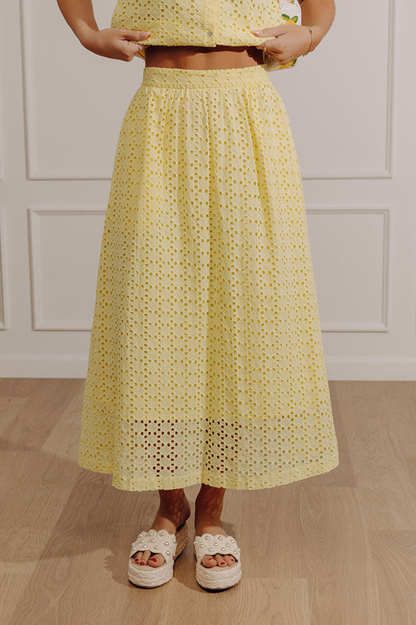 Picnic In Provence High Waist Eyelet Midi Skirt