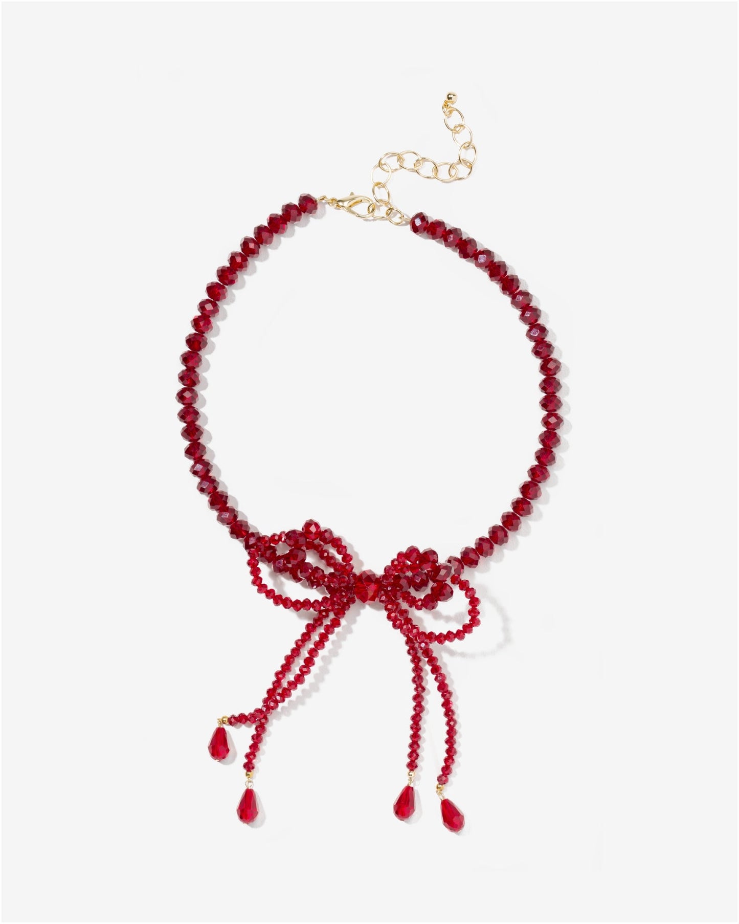 Beaded Bow Necklace Red