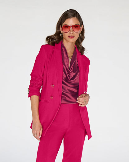 Beyond Travel Double Breasted Boyfriend Blazer Cerise