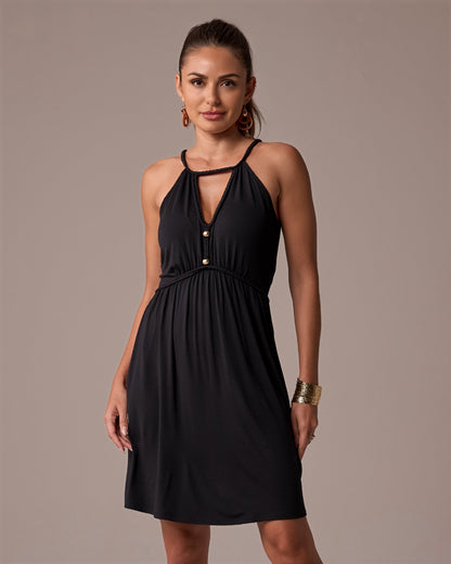 Boho Braided Short Dress Black