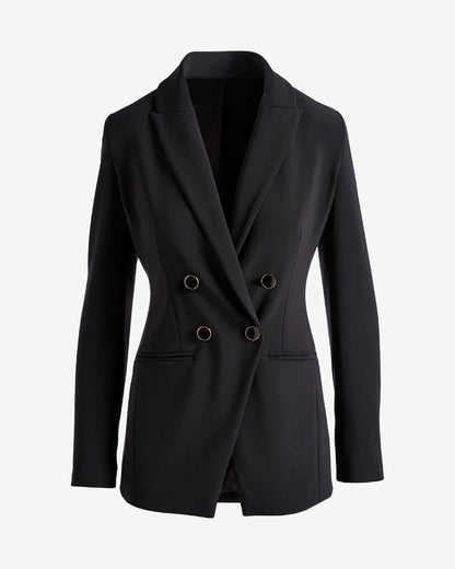 Beyond Travel Double Breasted Boyfriend Blazer Jet Black