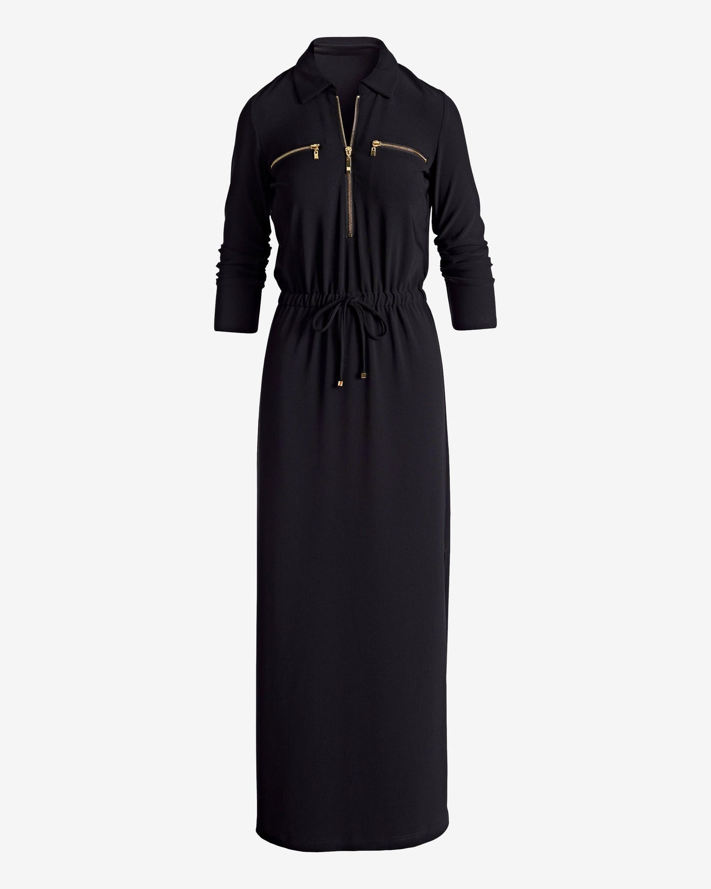 Beyond Travel Ruched Sleeve Maxi Dress Jet Black