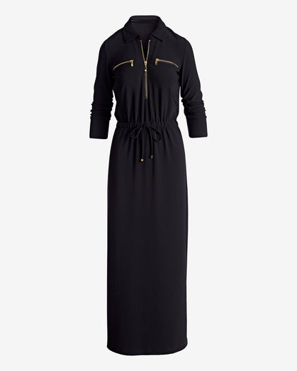 Beyond Travel Ruched Sleeve Maxi Dress Jet Black