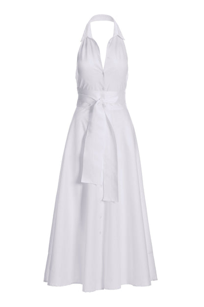 Belted Poplin Shirt Dress Maxi White