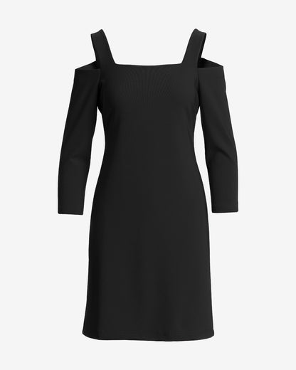 Beyond Travel Cold Shoulder Three Quarter Sleeve Dress Jet Black