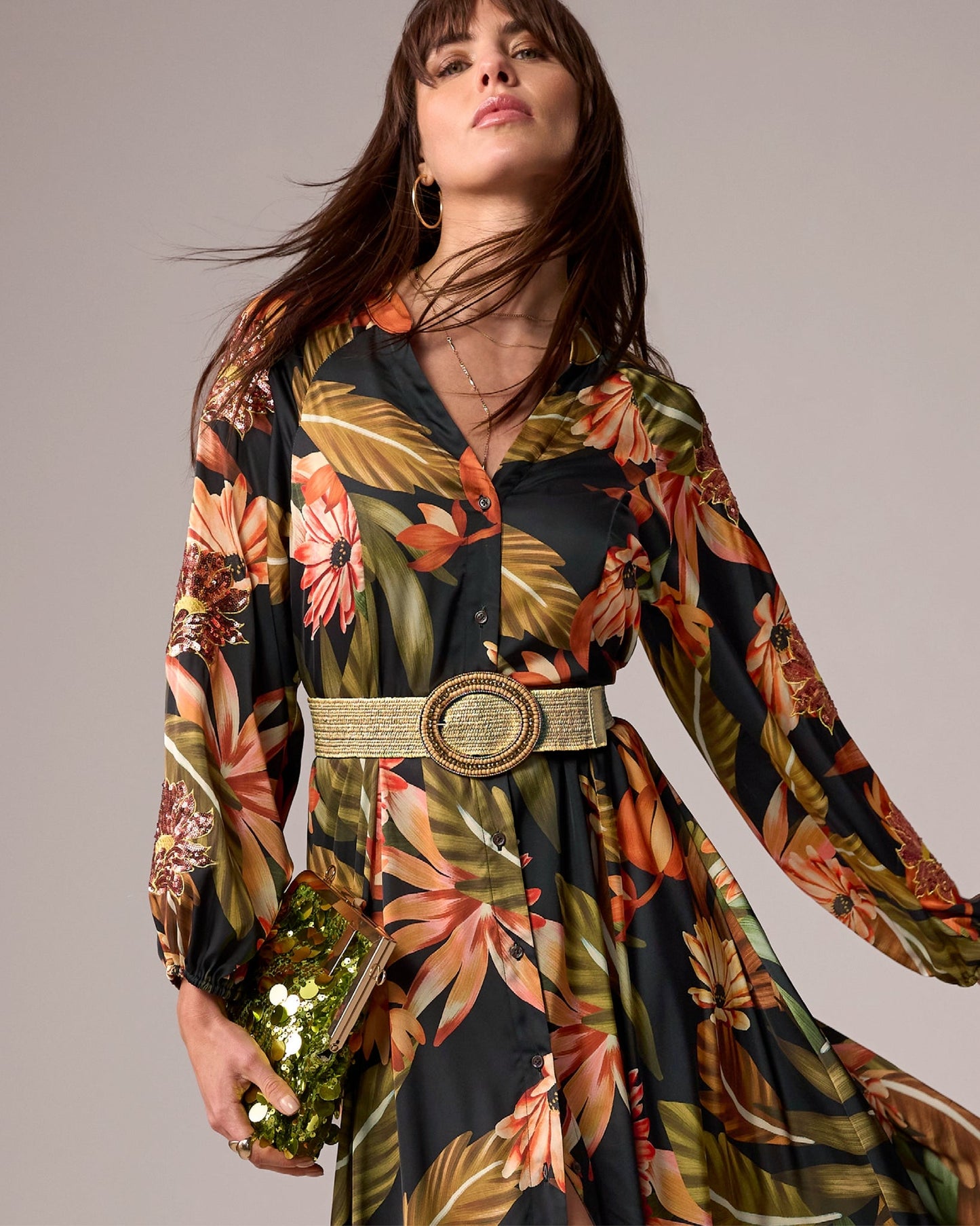 Beaded Circle Buckle Raffia Belt Natural