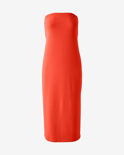 Beyond Travel Strapless Midi Dress Mandarin Orange