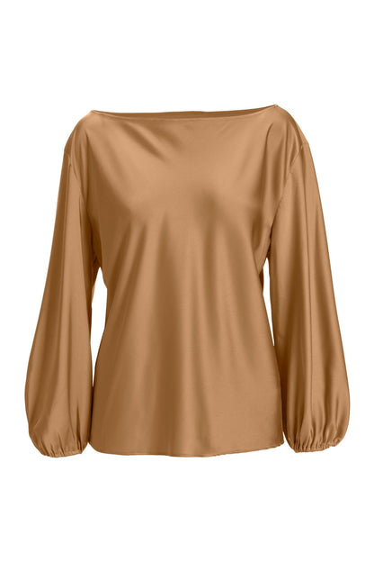 Abby Boat Neck Long Sleeve Charmeuse Blouse Champagne