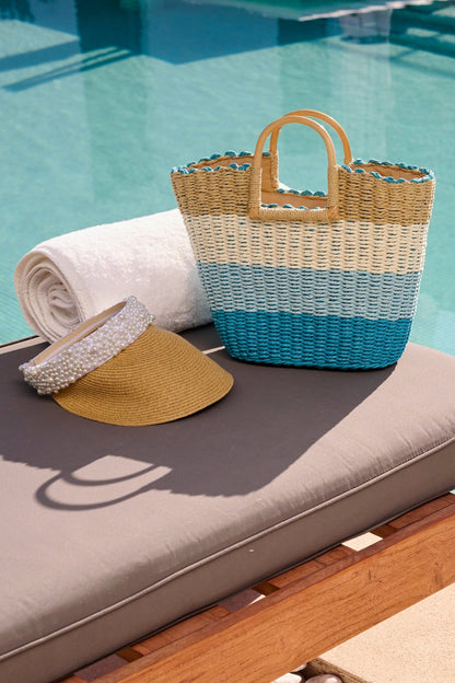 Blue Stripe Straw Bag Blue