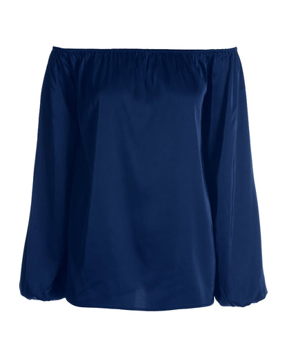 Anna Off the Shoulder Charmeuse Blouse Navy