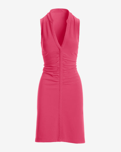 Beyond Travel Sleeveless Ruched Short Dress Fandango Pink