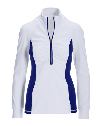 B-Active Half Zip Ruched Long Sleeve Top White/Blue